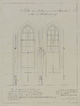 214560 Interieur van de Buurkerk te Utrecht: opstand van twee traveeën met vensters; met aanduiding van de aansluiting ...